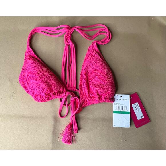 Vince Camuto Crochet Tie Front Triangle Bikini Top in Dragon Fruit L NWT - Picture 7 of 7